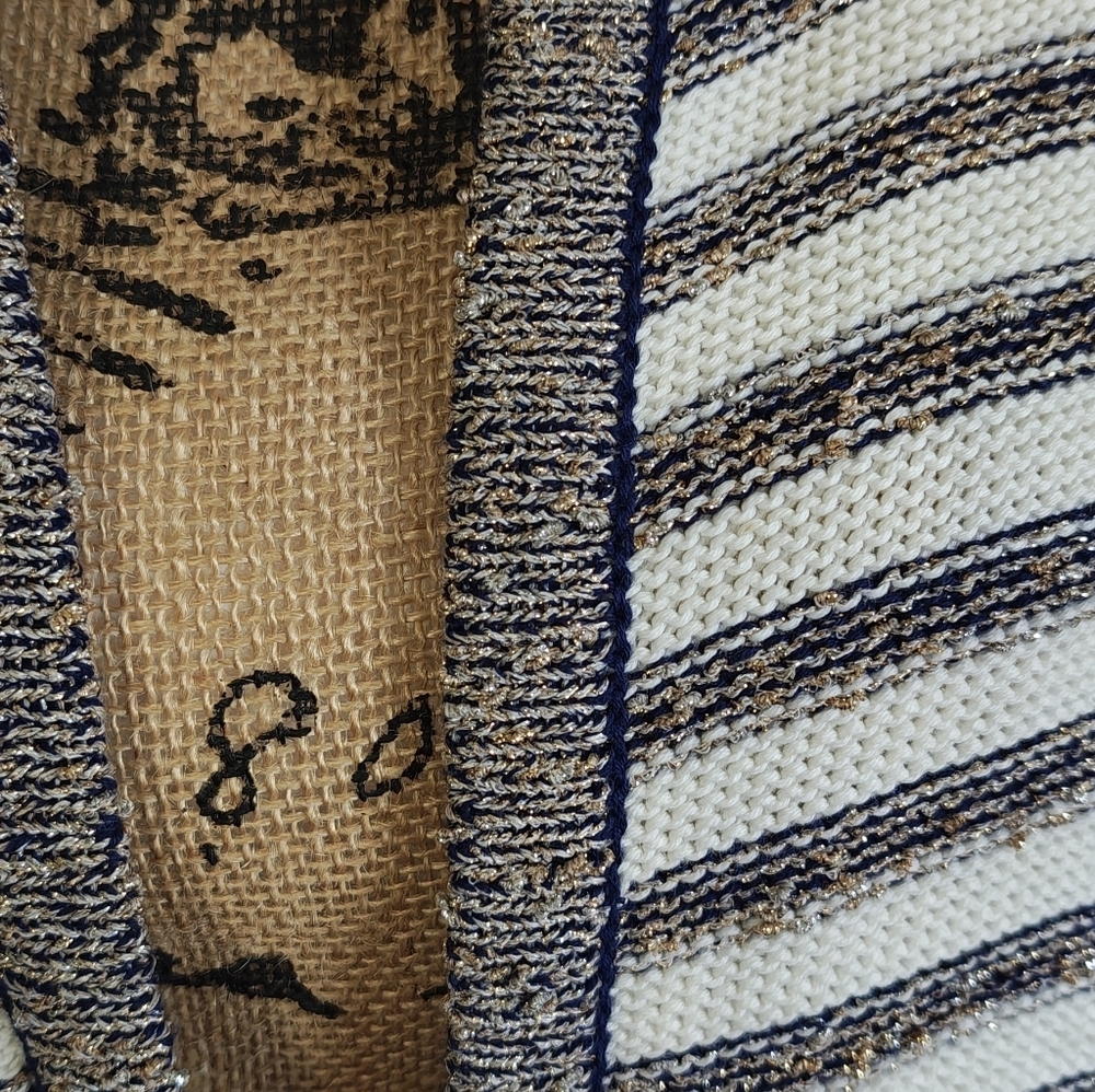 Banana Republic Striped Navy And White Cardigan Gold Foil Thread - Picture 2 of 7